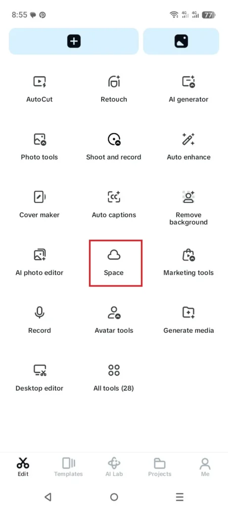 CapCut Cloud Storage: What It Is, How to Use It & What Changed in 2026 2 CapCut home screen showing the Cloud / My Space section