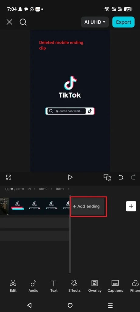 CapCut Export Has a Watermark? Here's Why and How to Fix It 4 Deleting the CapCut ending clip from the mobile timeline