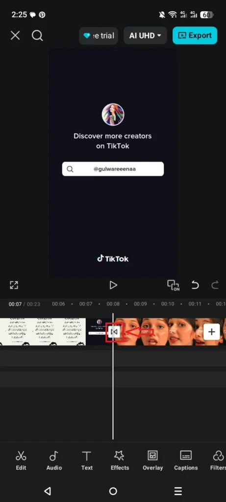 🎥 How to Add Smooth Transitions in CapCut (Complete Step-by-Step Guide for 2026) 2 White transition box between two clips on the CapCut mobile timeline