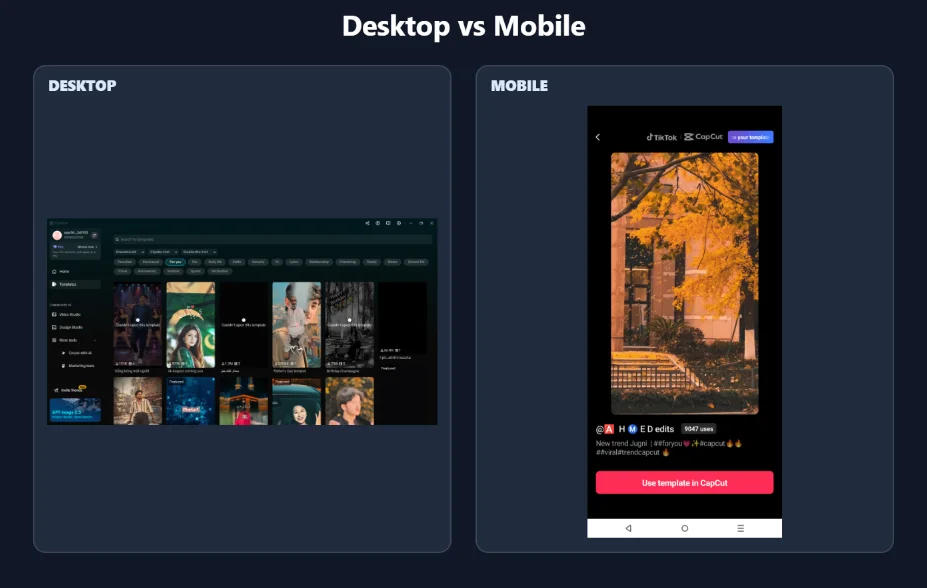 CapCut Templates Not Showing on PC? Here's Why 6 Template availability compared on CapCut PC versus mobile