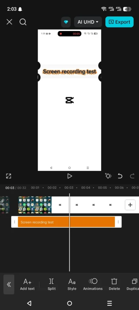 How to Record Screen Using CapCut: Complete 2026 Guide 4 Text callout added over a screen recording in CapCut