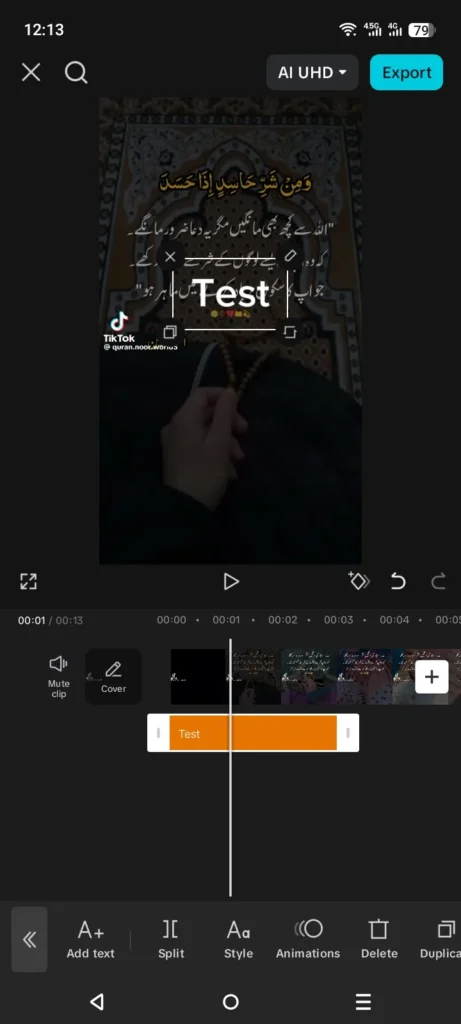 CapCut Motion Tracking Not Working? Full Breakthrough Guide (PC & Phone) 2 Text element selected on CapCut timeline before applying motion tracking